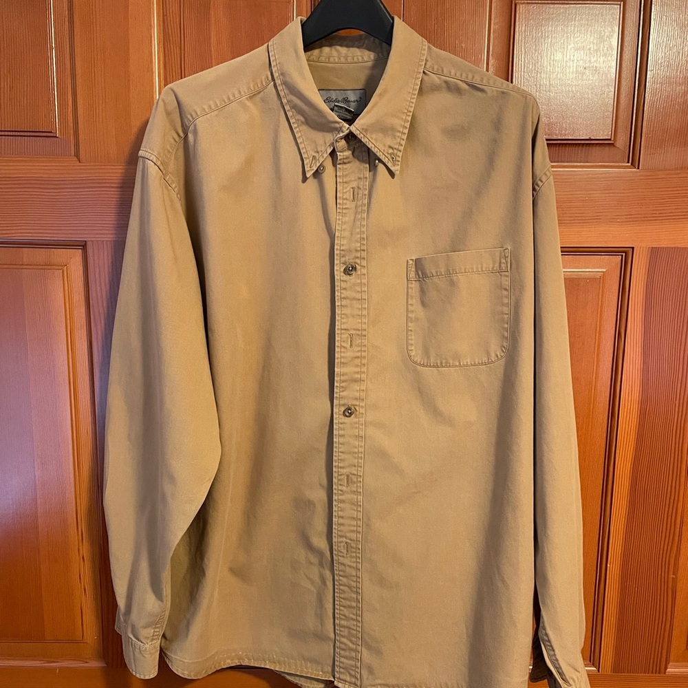 Eddie Bauer mens cotton shirt, camel brown, size XXL
